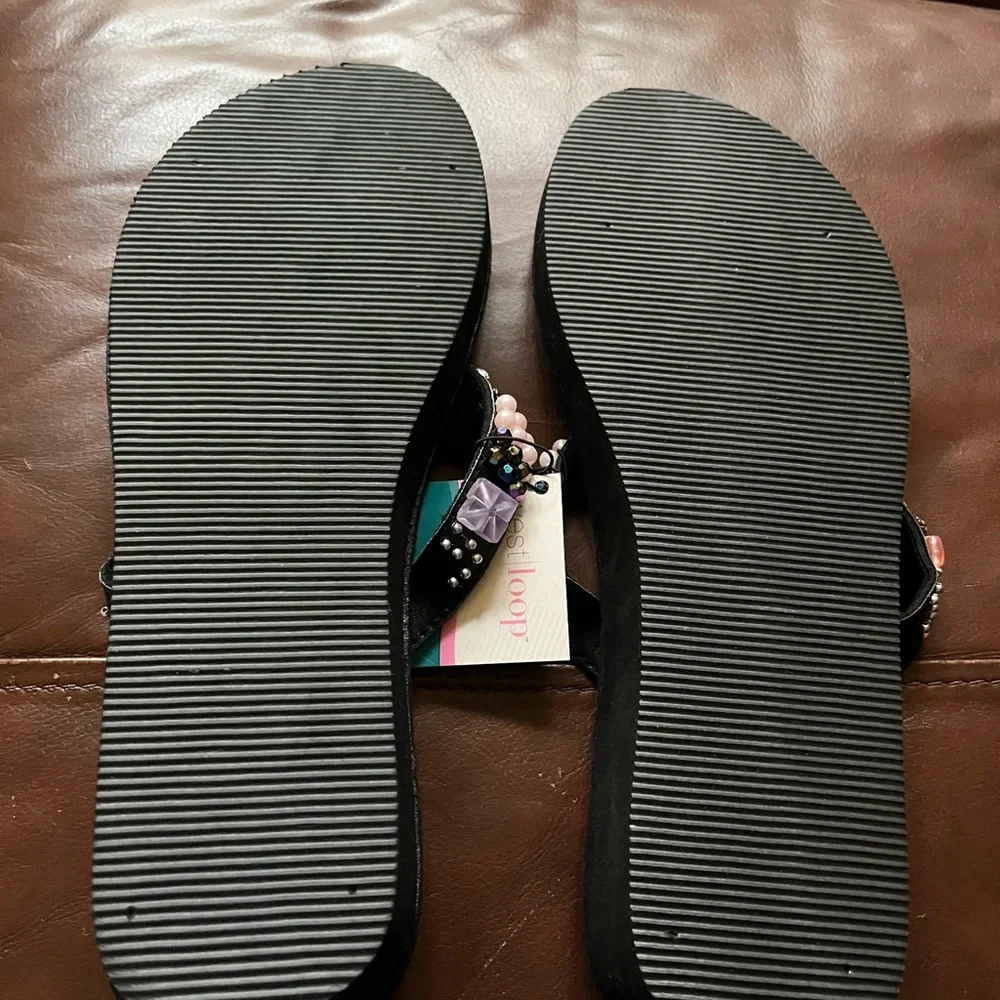 NWT Black Beaded Wedge Sandals Sz 11
